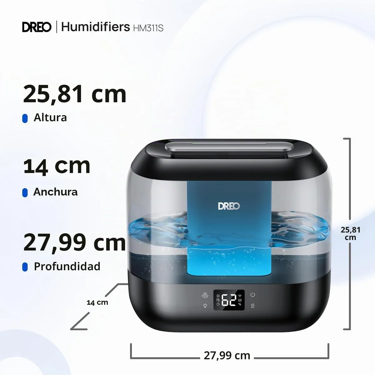 Dreo — humidificador inteligente de vapor frío 4 L con WiFi y control por voz — imagen 2