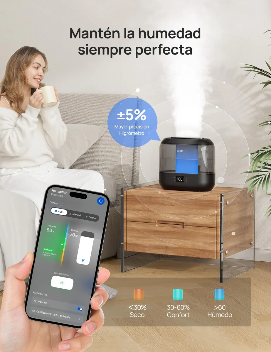 Dreo — humidificador inteligente de vapor frío 4 L con WiFi y control por voz — imagen 4