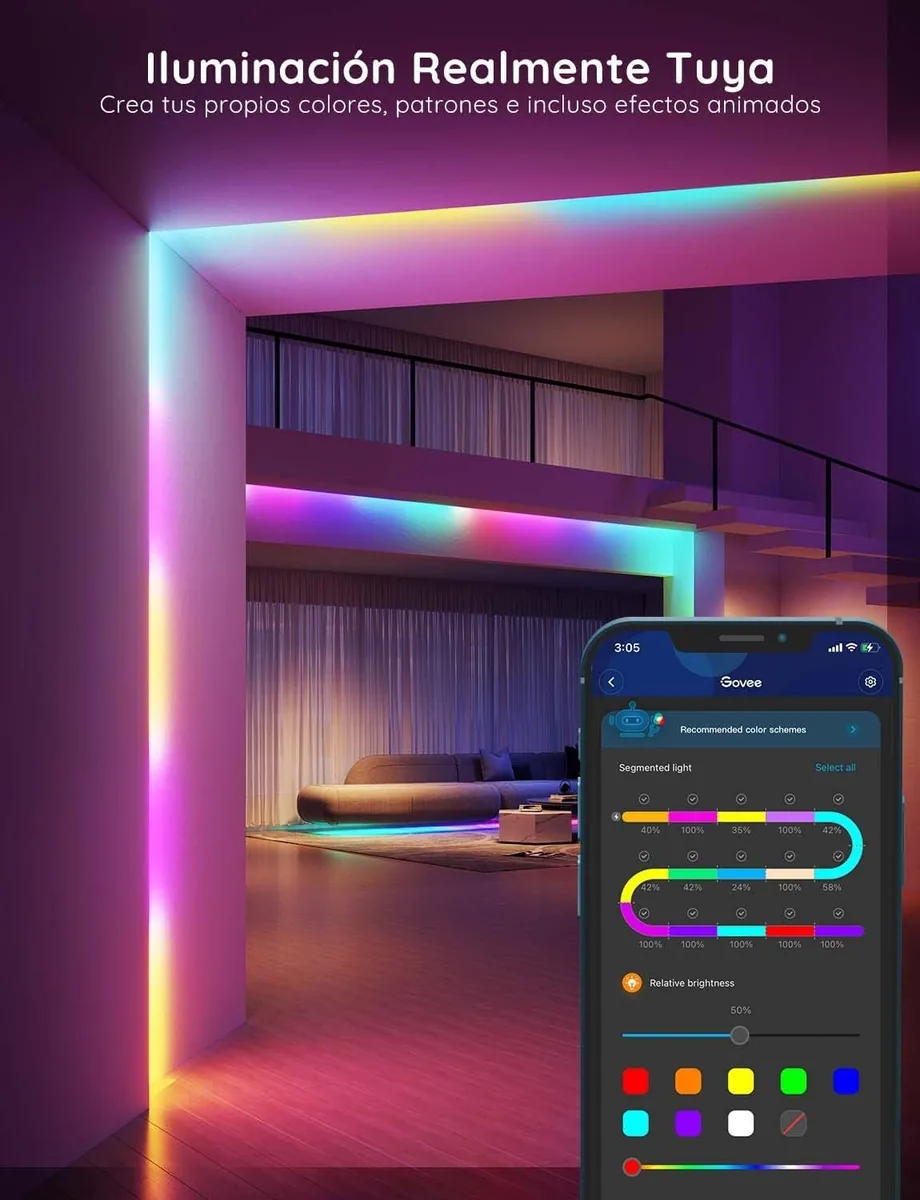 Govee Tira LED RGBIC Inteligente 5 m (H618A) — WiFi + Alexa — imagen 2
