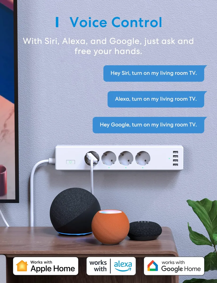 Meross Regleta Inteligente MSS425FHK — regleta WiFi con HomeKit, 4 enchufes y 4 USB — imagen 3