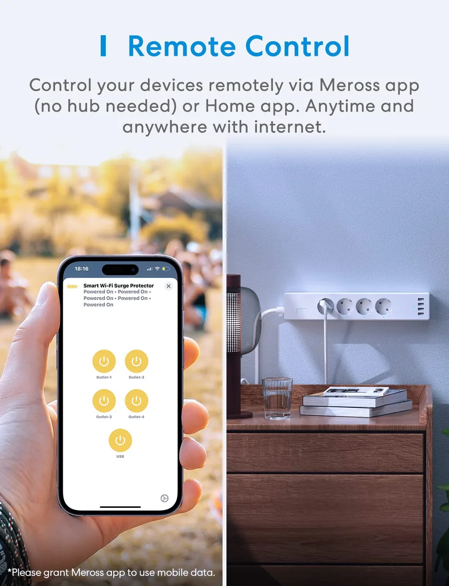 Meross Regleta Inteligente MSS425FHK — regleta WiFi con HomeKit, 4 enchufes y 4 USB — imagen 4