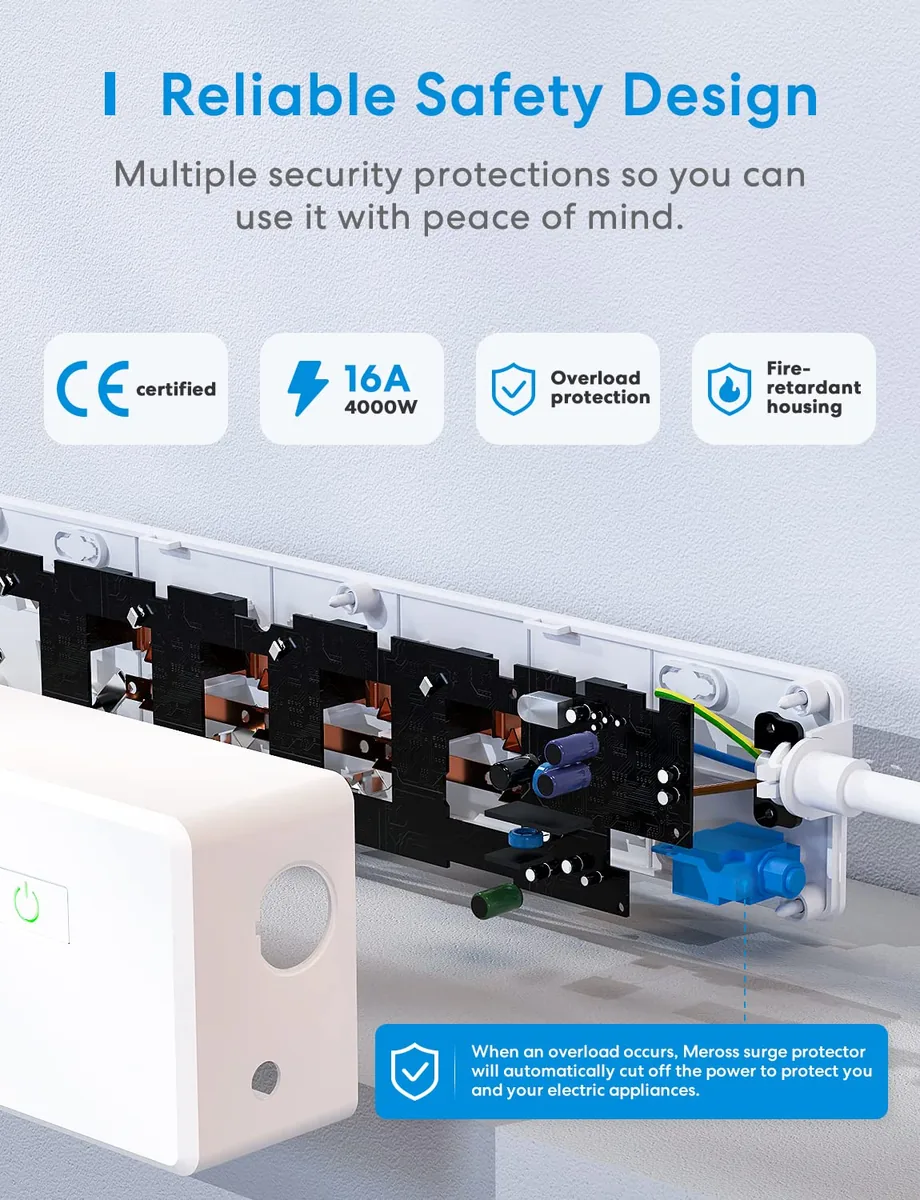 Meross Regleta Inteligente MSS425FHK — regleta WiFi con HomeKit, 4 enchufes y 4 USB — imagen 6