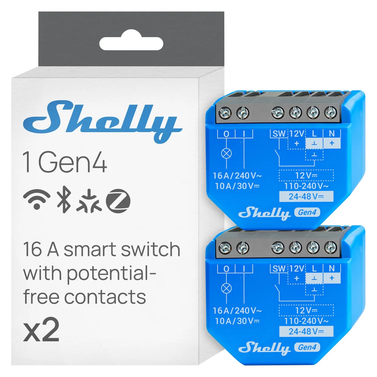 Shelly 1 Gen4 — micromódulo relé con Matter, Zigbee y WiFi, contacto seco 16 A (pack de 2)