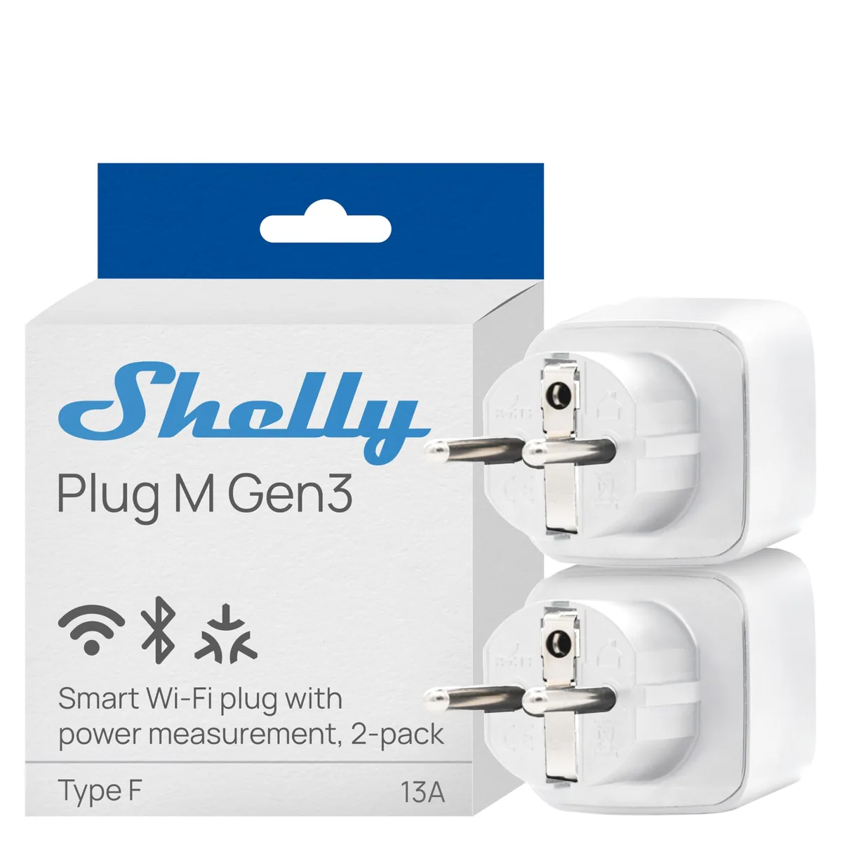 Shelly Plug M Gen3 — enchufe inteligente con Matter y medición (pack de 2)