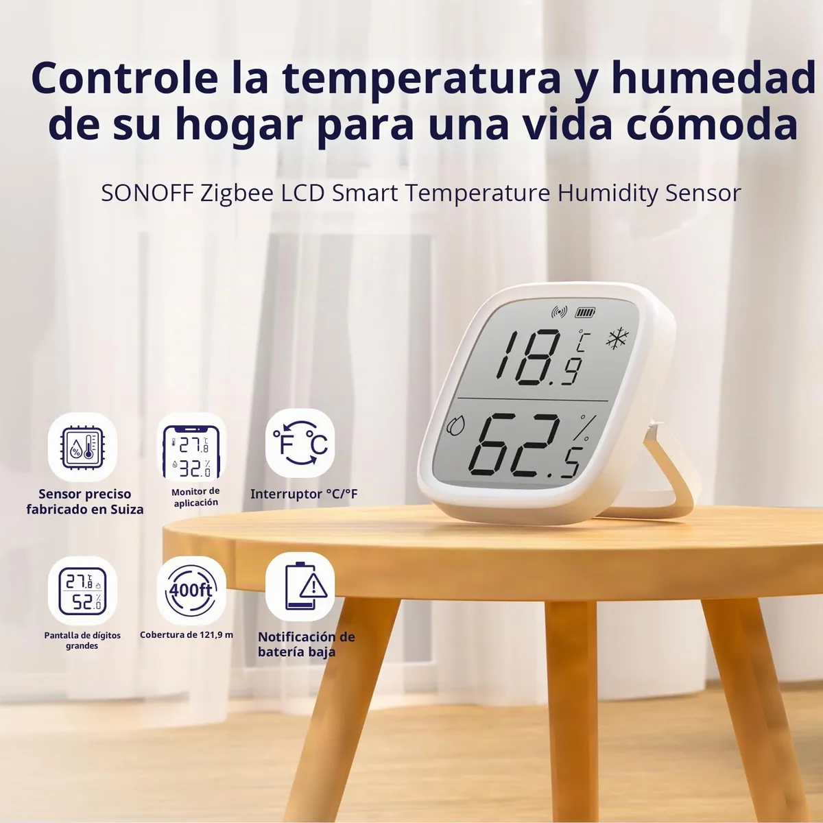 SONOFF SNZB-02D — sensor Zigbee de temperatura y humedad con pantalla LCD — imagen 2