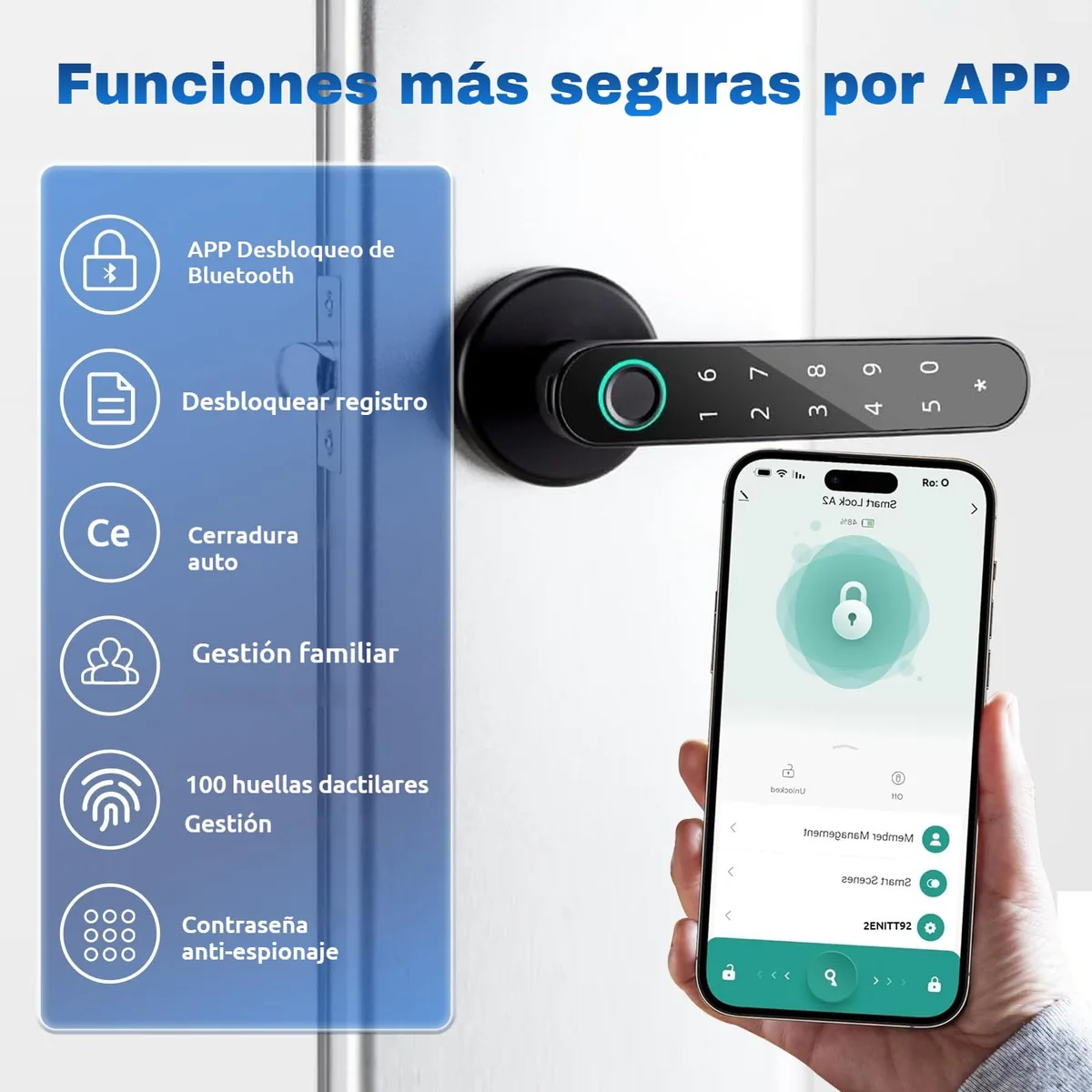 TEKXDD — cerradura de manilla con huella, NFC y código (Tuya, Bluetooth) — imagen 5
