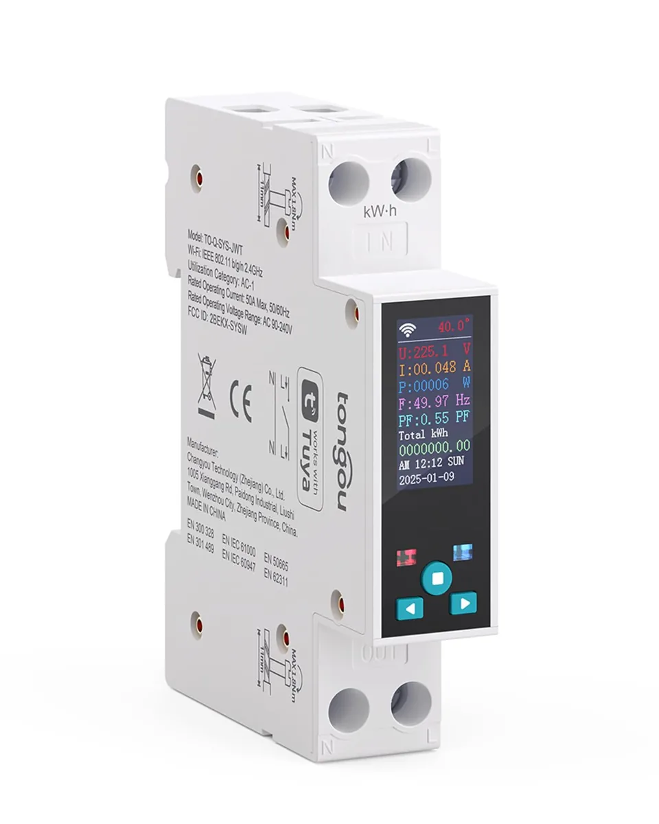 TONGOU — magnetotérmico WiFi con medidor de consumo y protecciones (carril DIN)