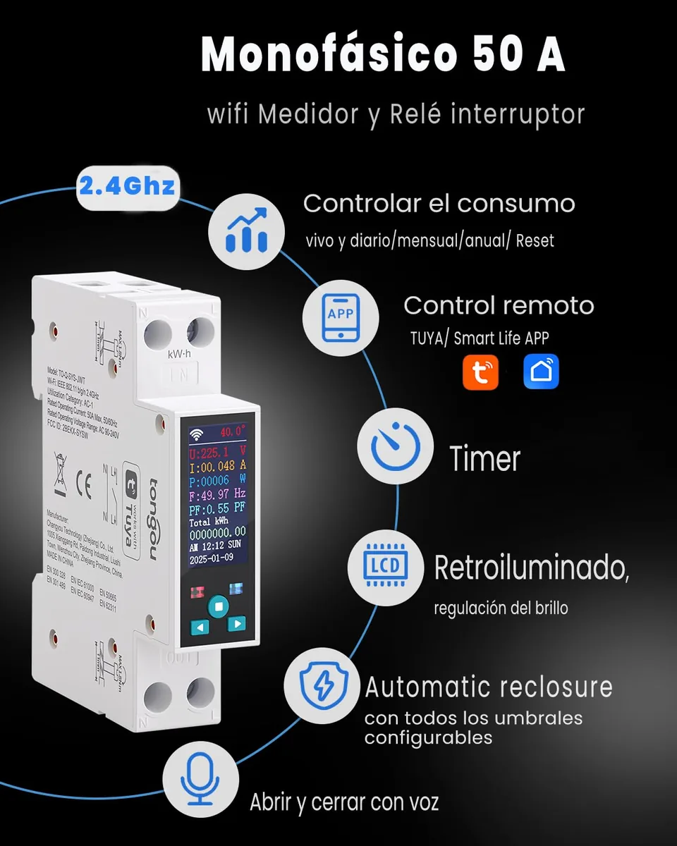 TONGOU — magnetotérmico WiFi con medidor de consumo y protecciones (carril DIN) — imagen 4