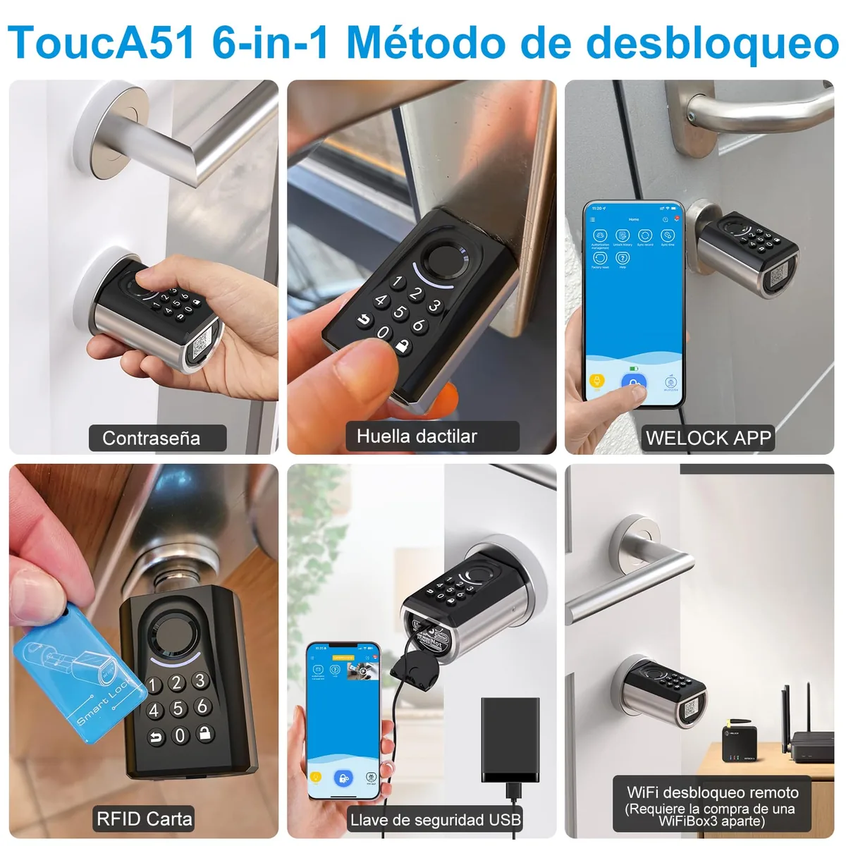 WELOCK ToucA51 — bombín inteligente con huella, código y tarjeta (Bluetooth, WiFi opcional) — imagen 2