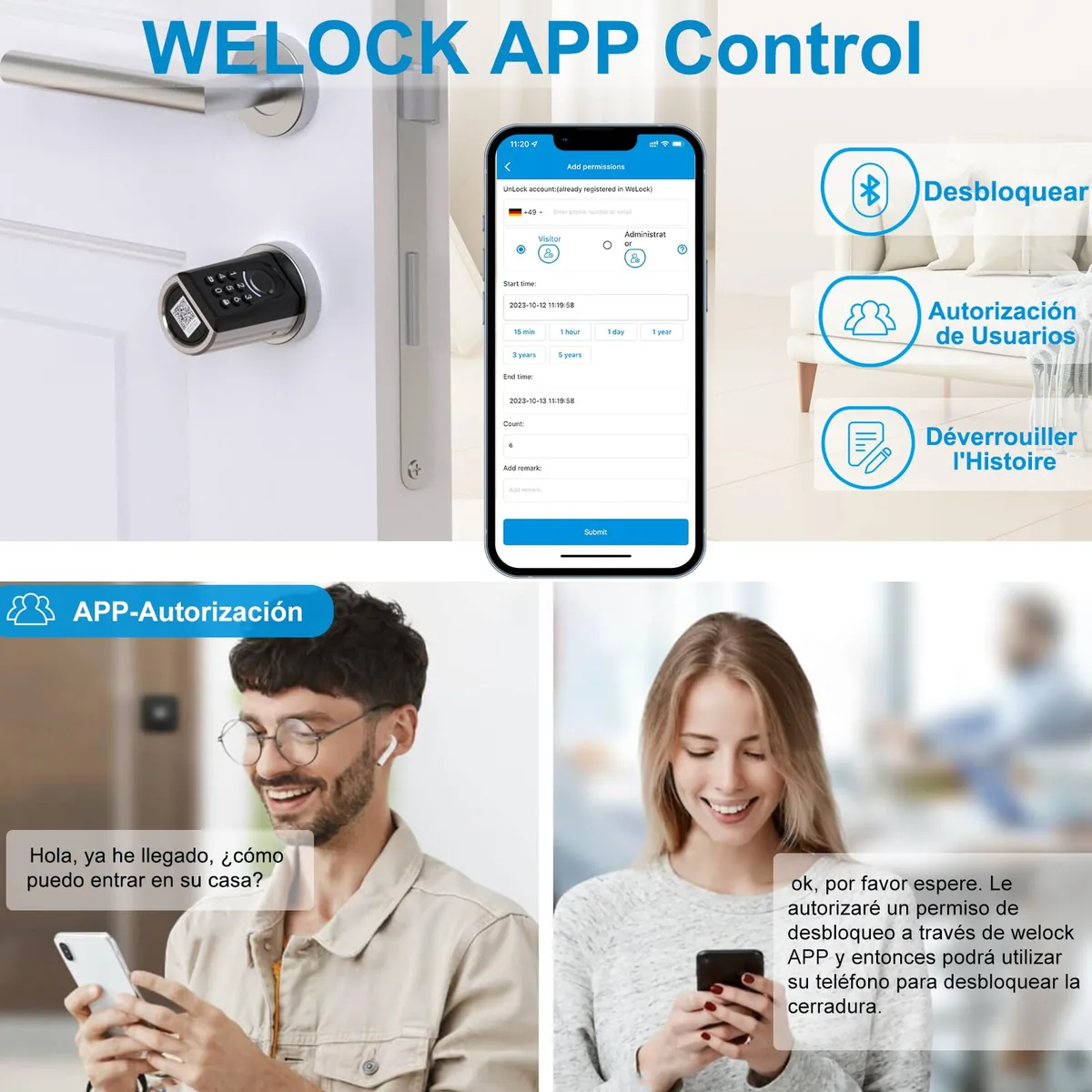 WELOCK ToucA51 — bombín inteligente con huella, código y tarjeta (Bluetooth, WiFi opcional) — imagen 8