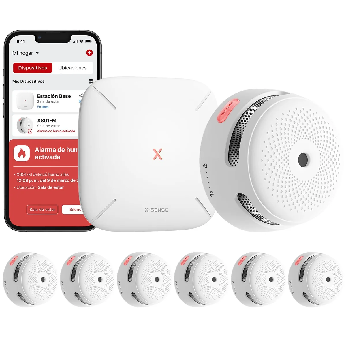 X-Sense FS61 — kit de detectores de humo WiFi interconectados con estación base