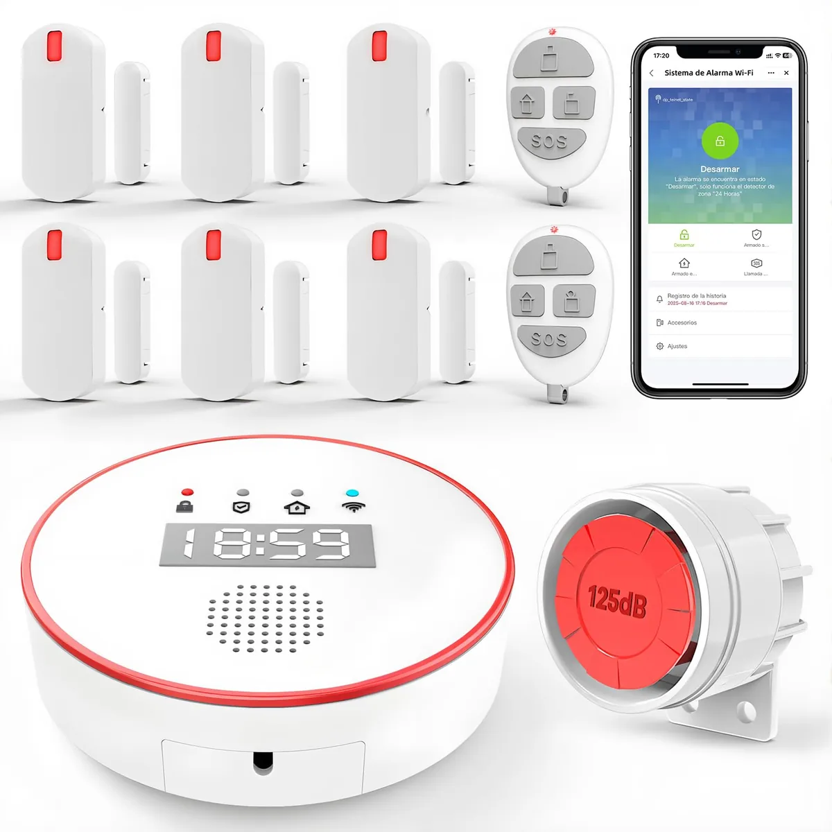 YISEELE — kit de alarma WiFi con central, sirena de 125 dB y 6 sensores